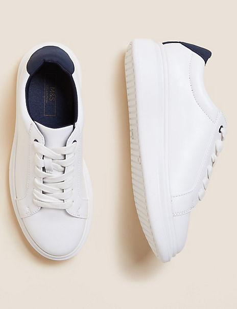Product These laid-back trainers combine a pretty style with a practical, wearable shape that's ideal for casual outfits. Regular fit, with lace-up fastening for adjustable wear. Chunky flatform soles make for an on-trend feel. M&S Collection: easy-to-wear wardrobe staples that combine classic and contemporary styles.