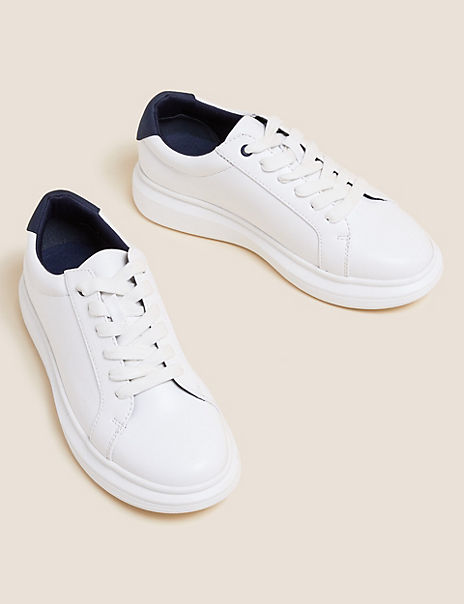 Product These laid-back trainers combine a pretty style with a practical, wearable shape that's ideal for casual outfits. Regular fit, with lace-up fastening for adjustable wear. Chunky flatform soles make for an on-trend feel. M&S Collection: easy-to-wear wardrobe staples that combine classic and contemporary styles.