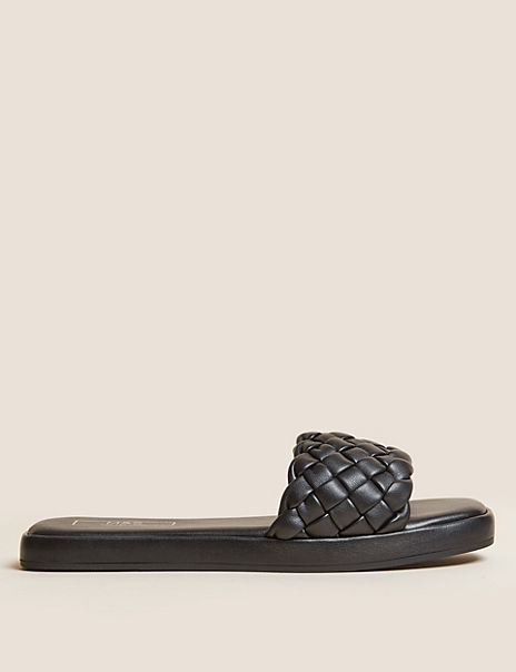 Product Be ready for the sunshine with these stylish faux leather sandals. Easy slip-on style, with a woven design for a modern finish. M&S Collection: easy-to-wear wardrobe staples that combine classic and contemporary styles.
