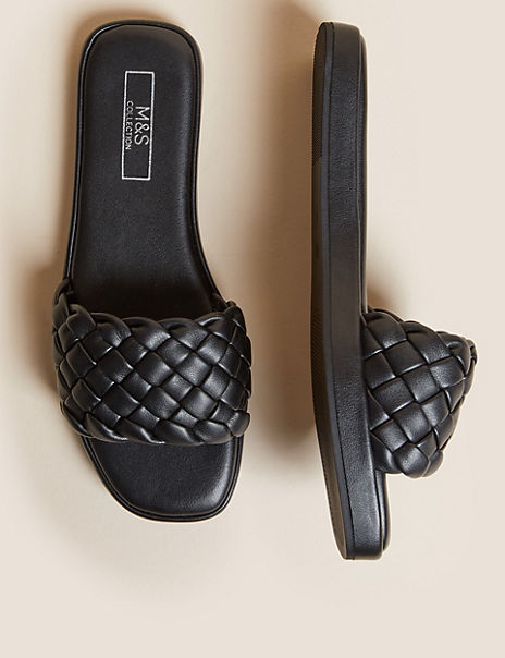 Product Be ready for the sunshine with these stylish faux leather sandals. Easy slip-on style, with a woven design for a modern finish. M&S Collection: easy-to-wear wardrobe staples that combine classic and contemporary styles.