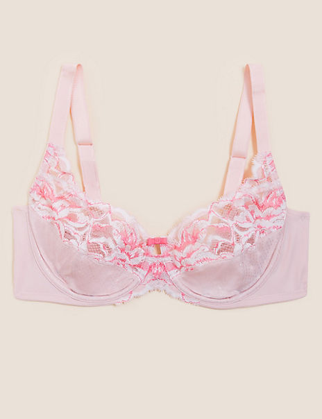 Product Two-tone lace gives a feminine finish to this bra. Supportive full cup style, with underwiring that gives you lift and a flattering shape. The bra is finished with spotted cups and a pretty centre-front bow. M&S Collection: versatile styles in modern shapes with unique and playful details.
