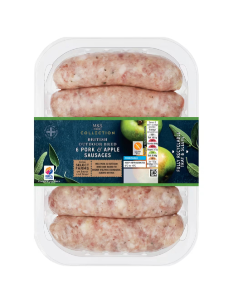 6 British Outdoor Bred Pork and Apple Sausages 6 British Outdoor Bred Pork and Apple Sausages
